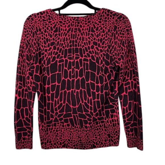 Halogen Cashmere Wool Blend Abstract Animal Print Pink Black Size Small Petite - Picture 3 of 10